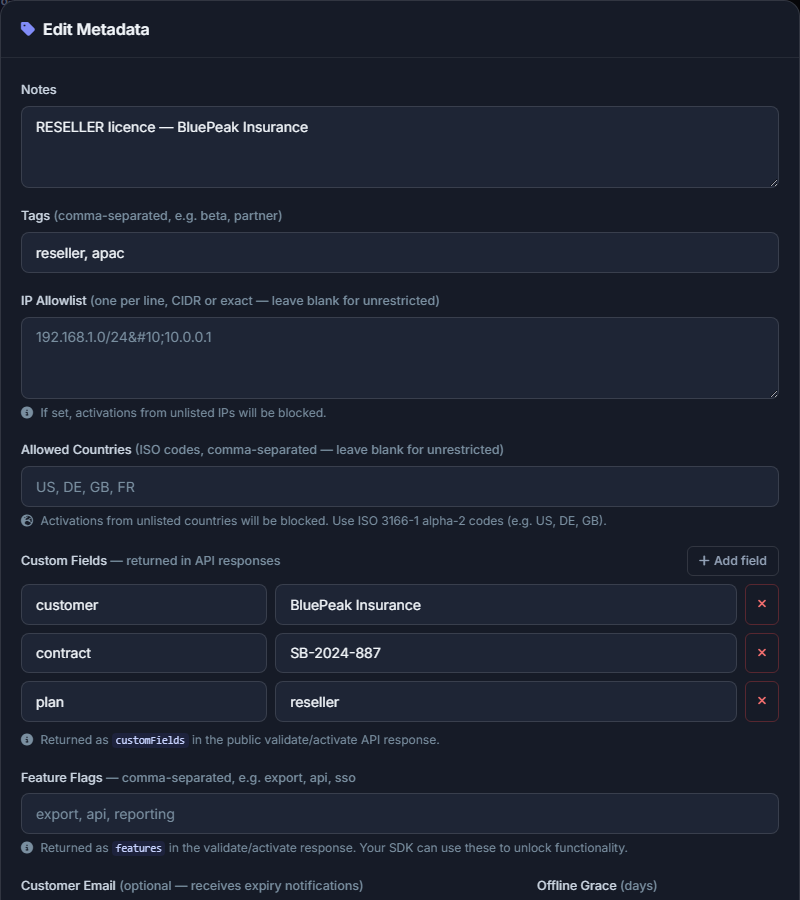 Feature flags in Edit Metadata modal